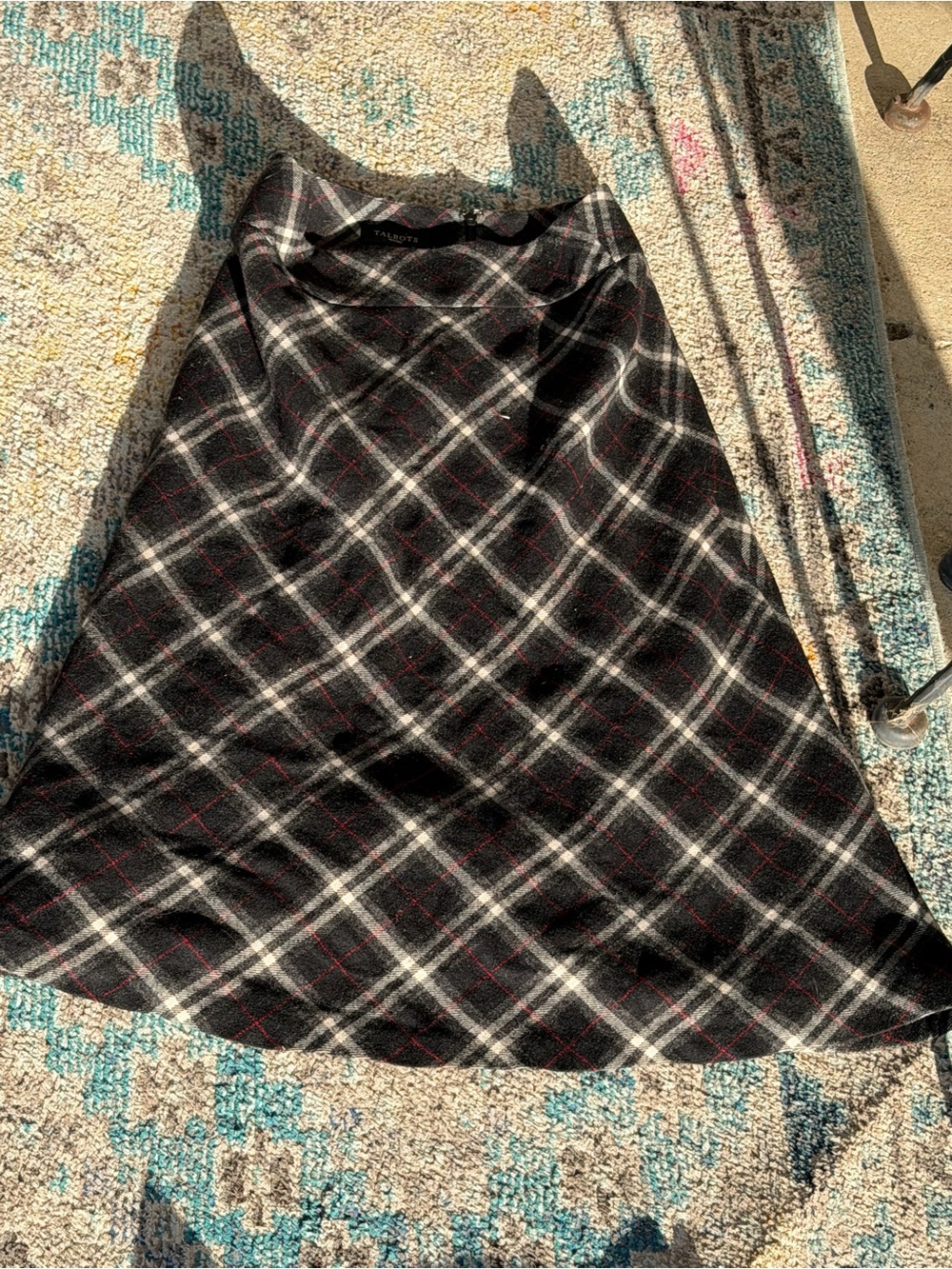 Talbots Black Plaid A-Line Skirt with Subtle Red Accents